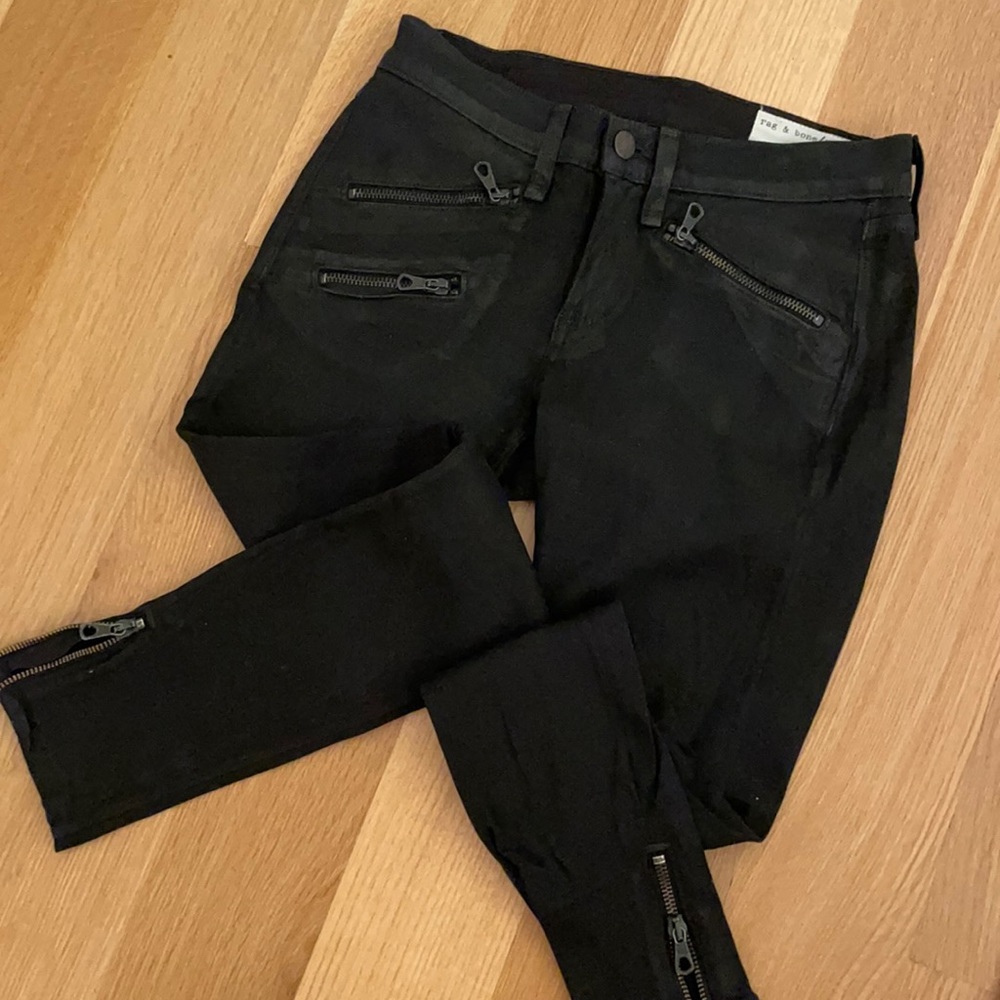 Rag & bone wax coated zipper jeans